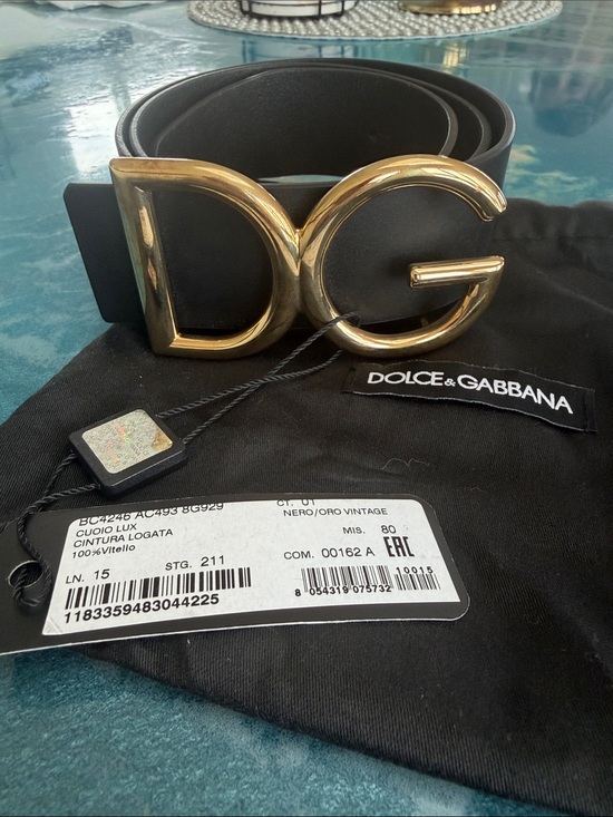D&G Accessories - D&G Black Leather Belt with Gold DG Logo Buckle 80